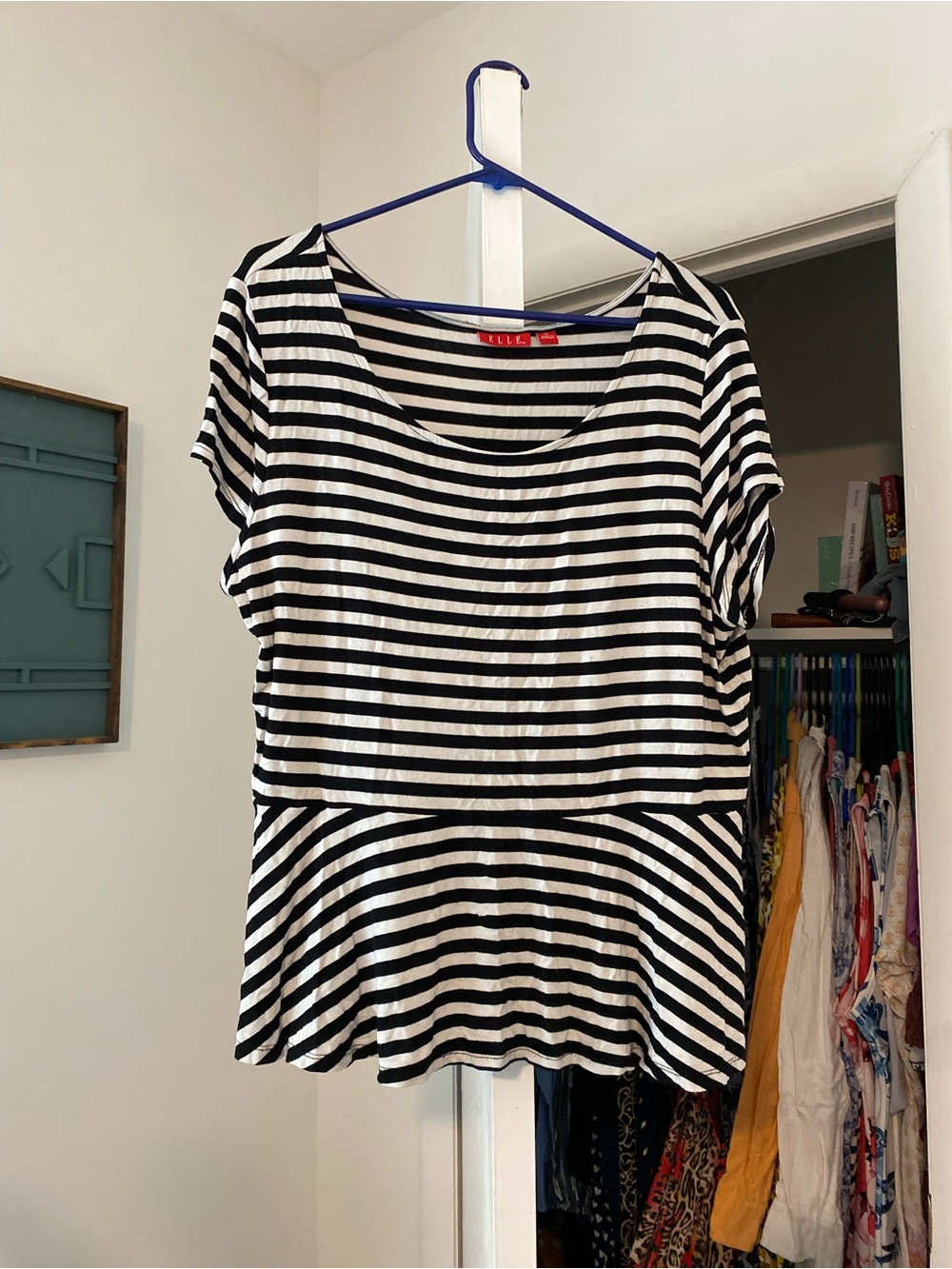 Elle Black and White Horizontal Stripe Scoop Neck Top